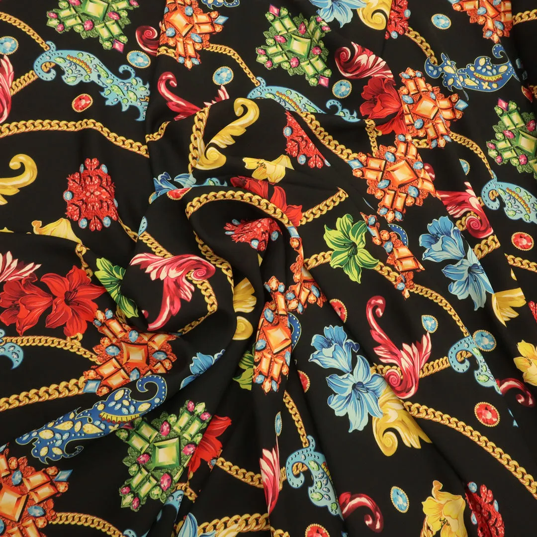 Black Background with Multicolored Floral Printed Fabric