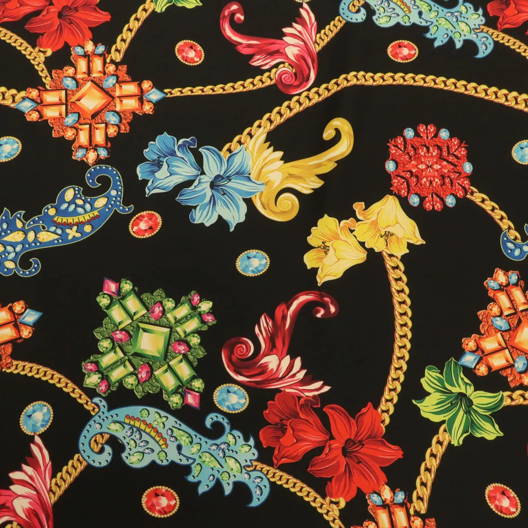 Black Background with Multicolored Floral Printed Fabric