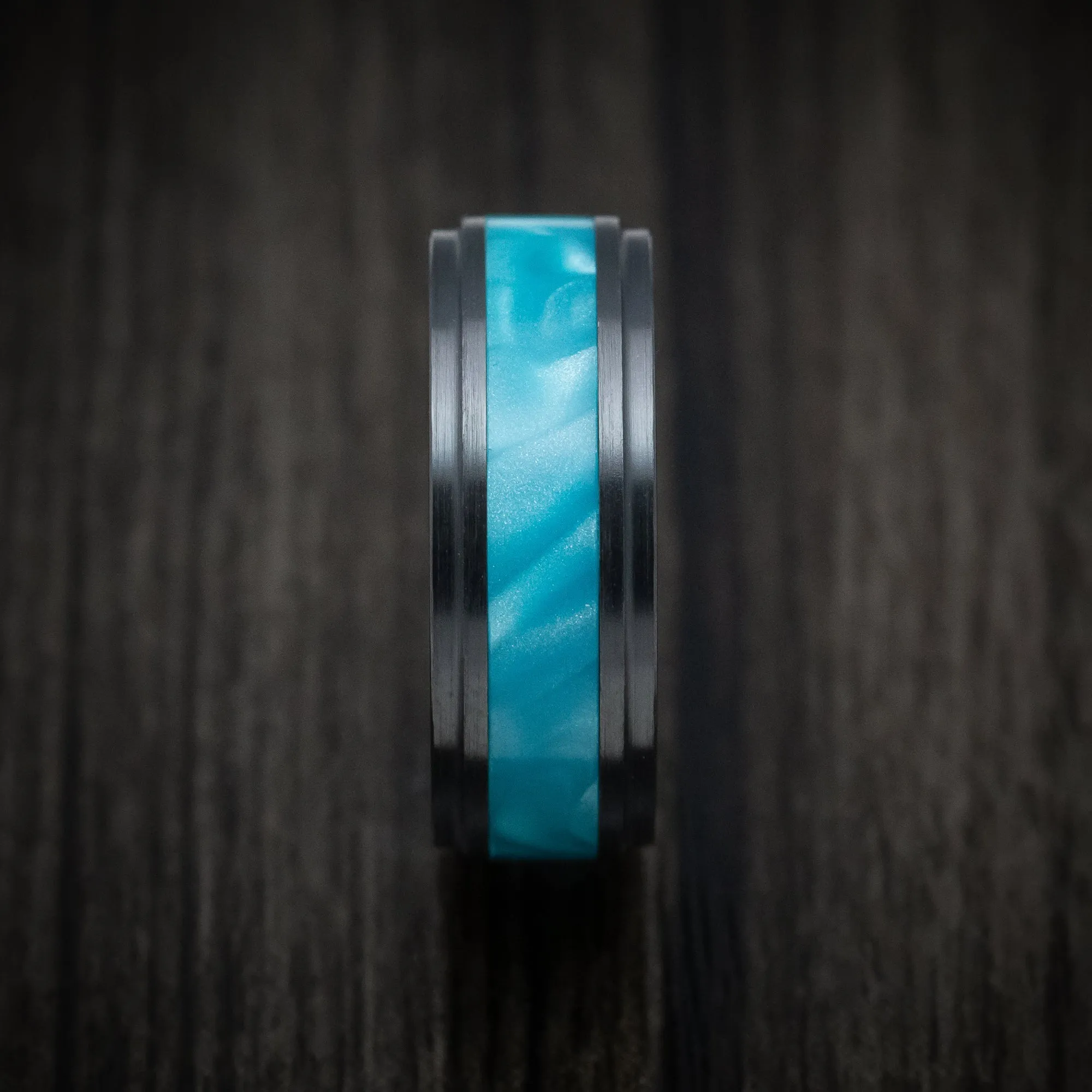 Black Titanium and Juma Inlay Men's Ring Custom Made Band