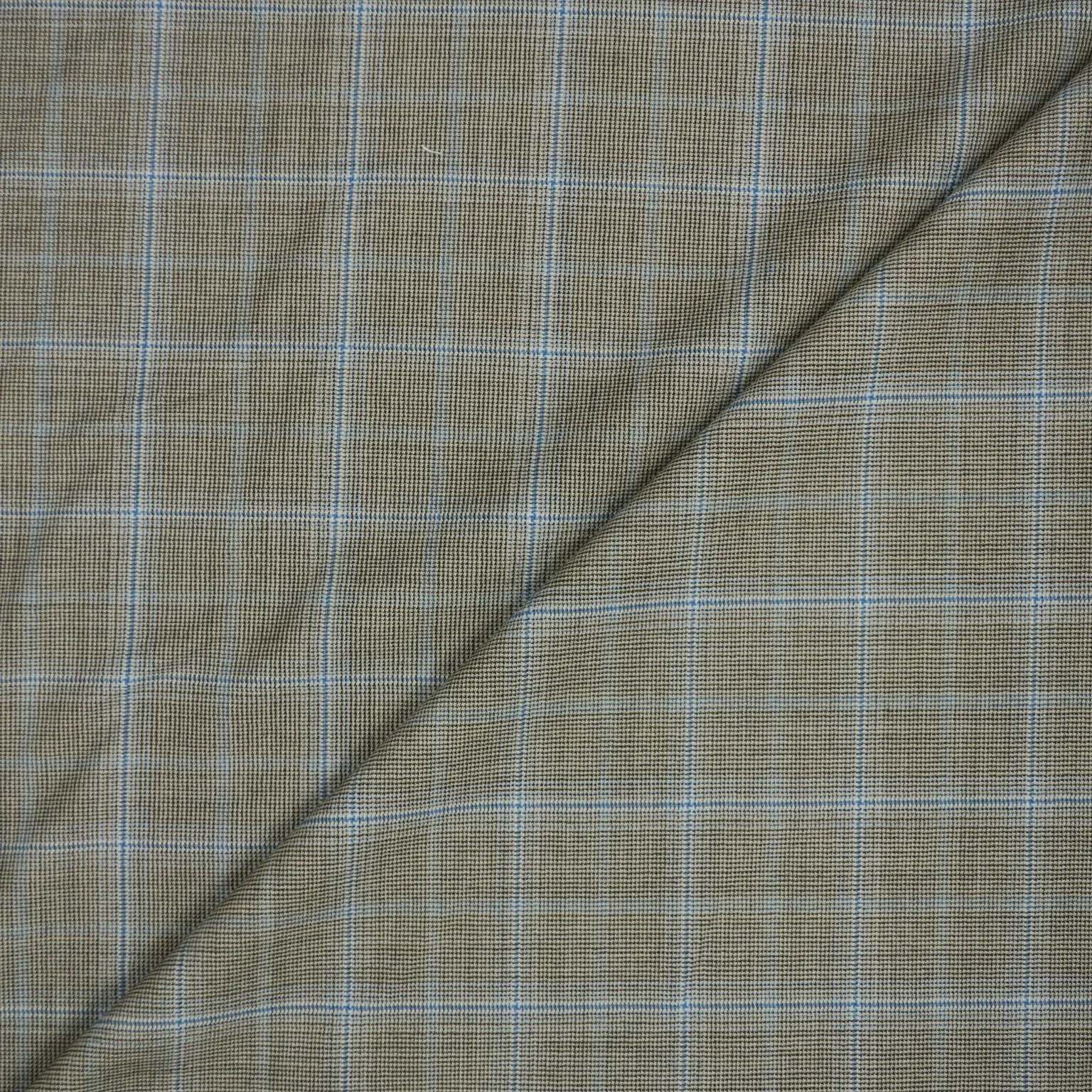 Blue and Brown Windowpane Wool Suiting Fabric