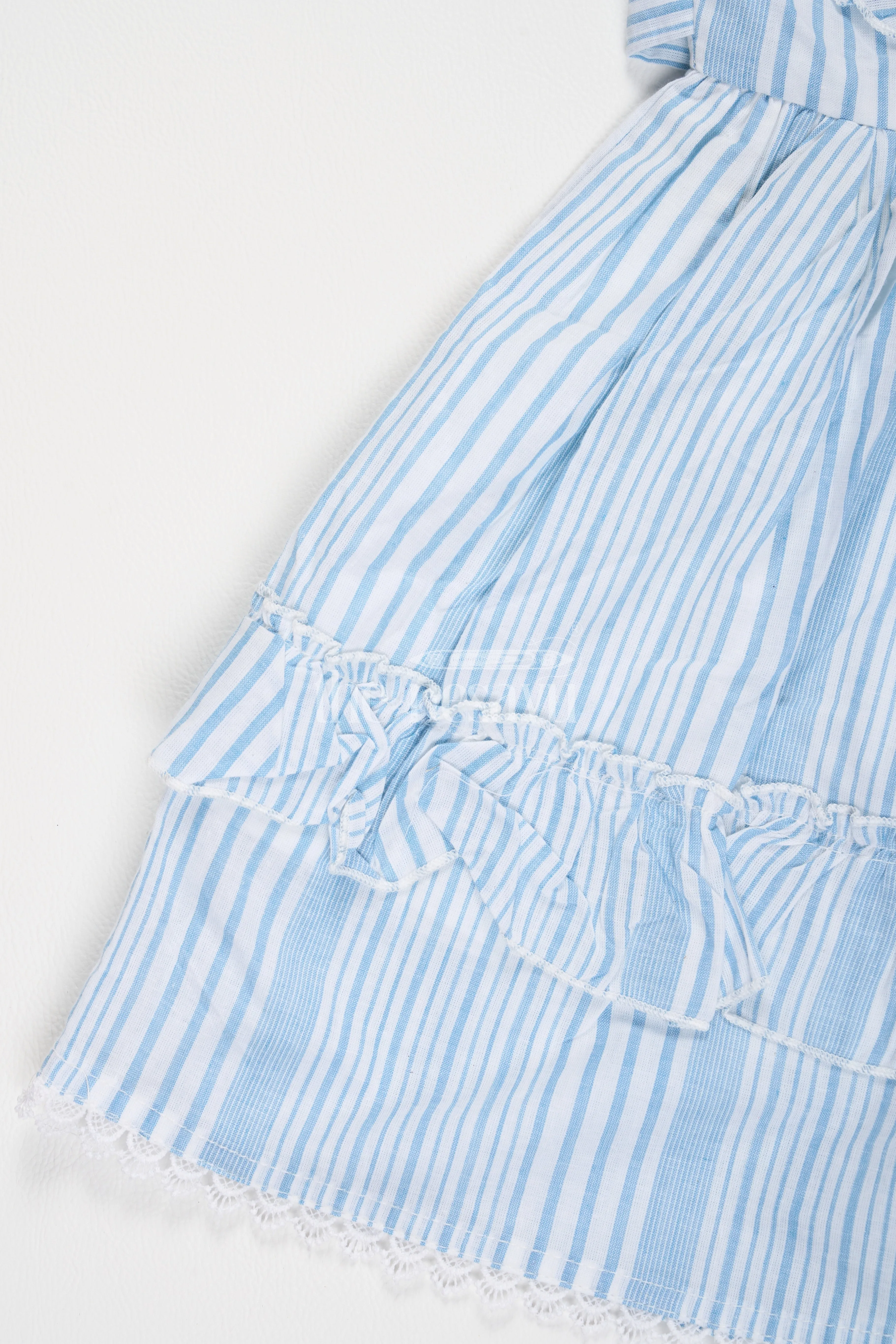 Blue Cotton Frock with Ruffles and Pleats for Girls