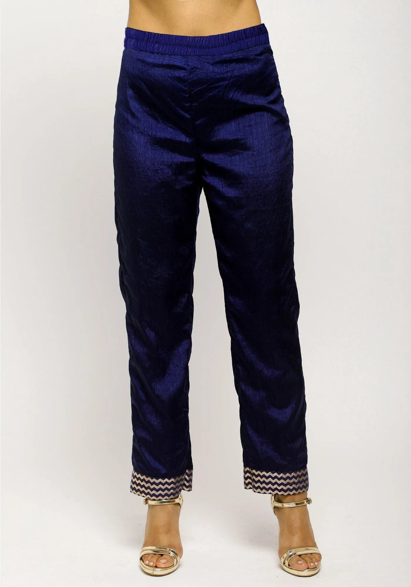Blue Foil High Slit- Foil Pant