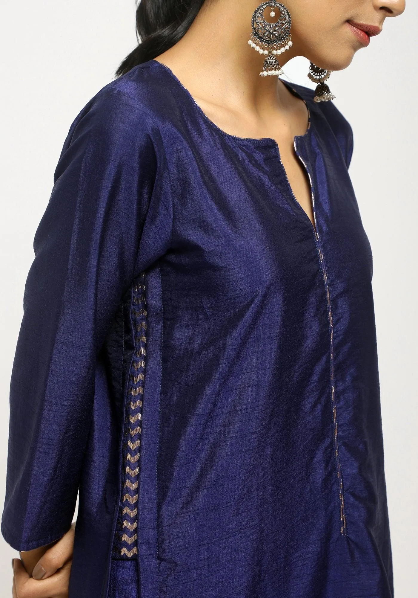 Blue Foil High Slit- Foil Pant