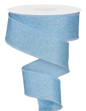 Blue solid fine glitter wired ribbon 1.5”