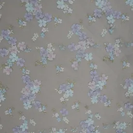 Blue Tulle with Purple and Pink High Rise Floral Rhinestone Fabric