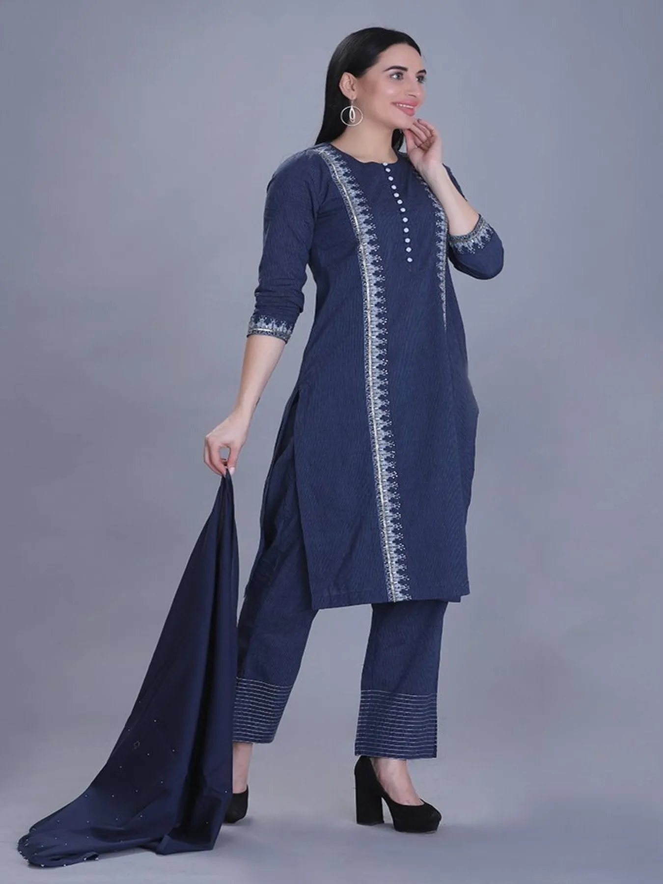 Bodacious Navy Blue Kurta Set With Dupatta