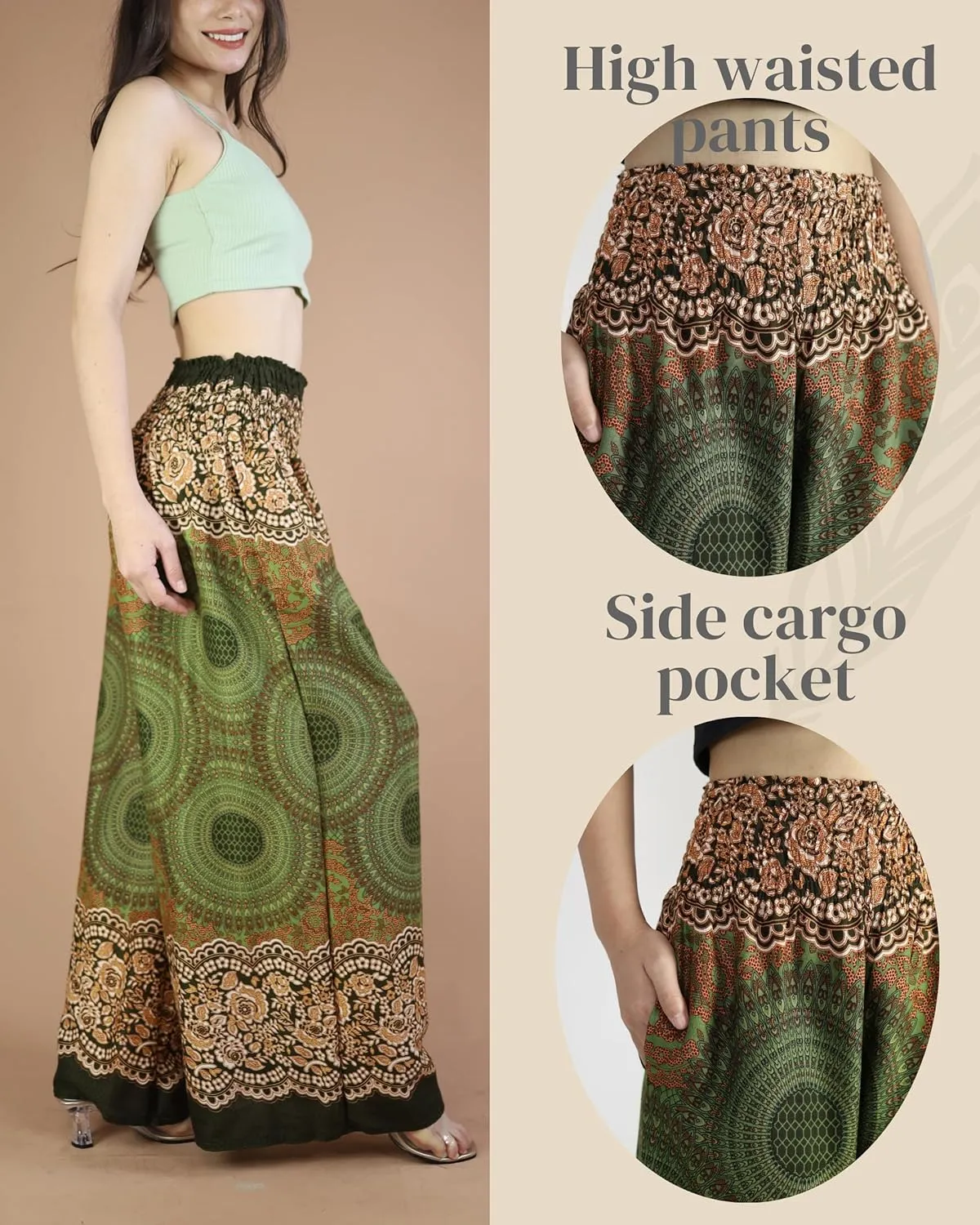 Boho Pants Palazzo Pants for Women with Pockets| Wide Leg high Waisted Flowy Pants for Women | Summer, Cruise, Vacation