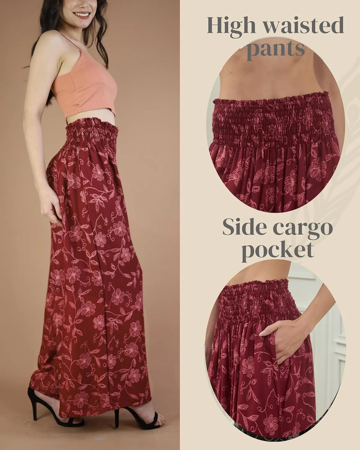 Boho Pants Palazzo Pants for Women with Pockets| Wide Leg high Waisted Flowy Pants for Women | Summer, Cruise, Vacation