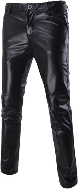 Boyland Mens Casual Night Club Metallic Moto Jeans Style Flat Front Suit Pants Straight Leg Trousers Disco