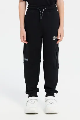 Boys Black Embroidered Track Pants