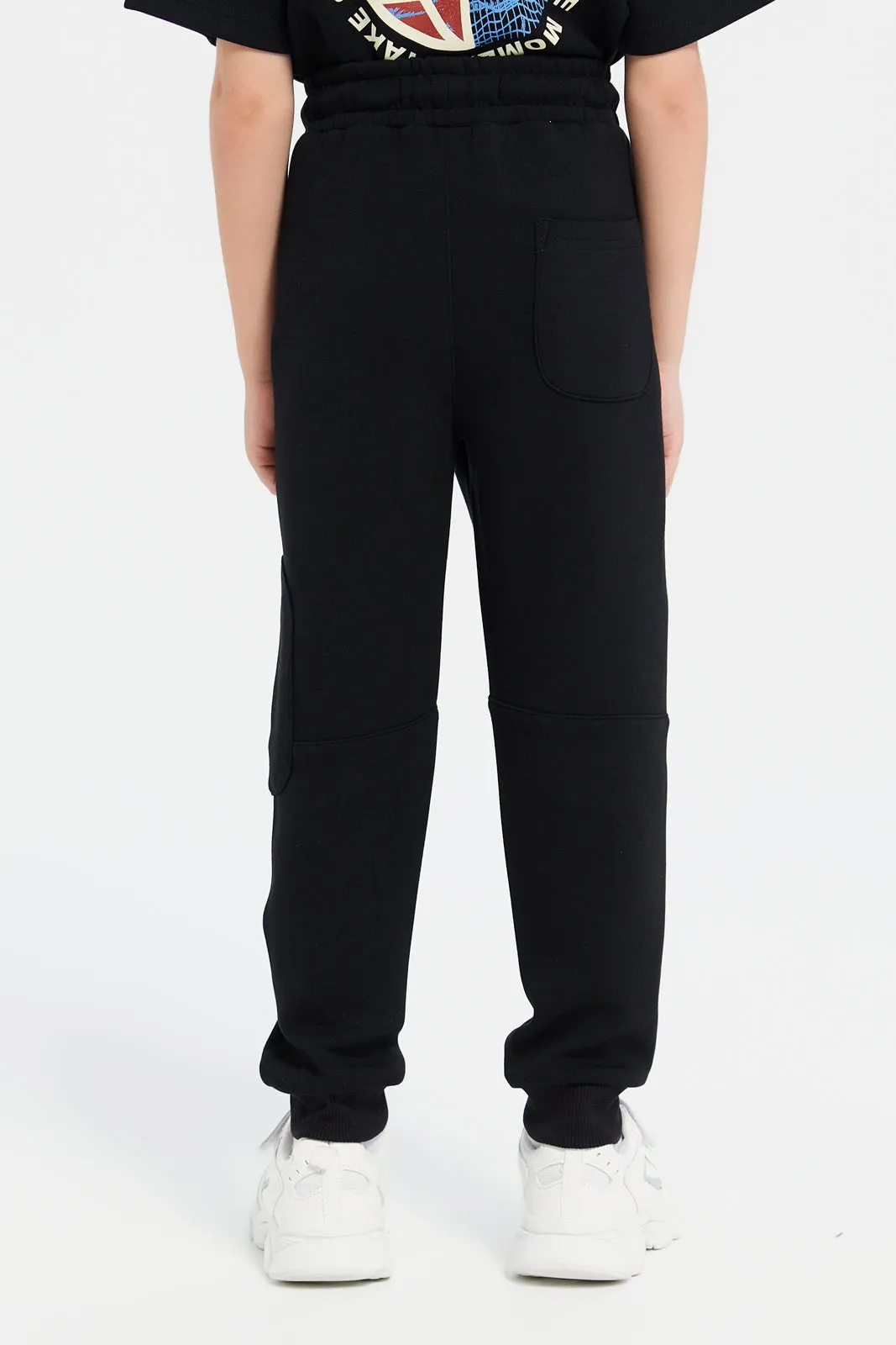 Boys Black Embroidered Track Pants