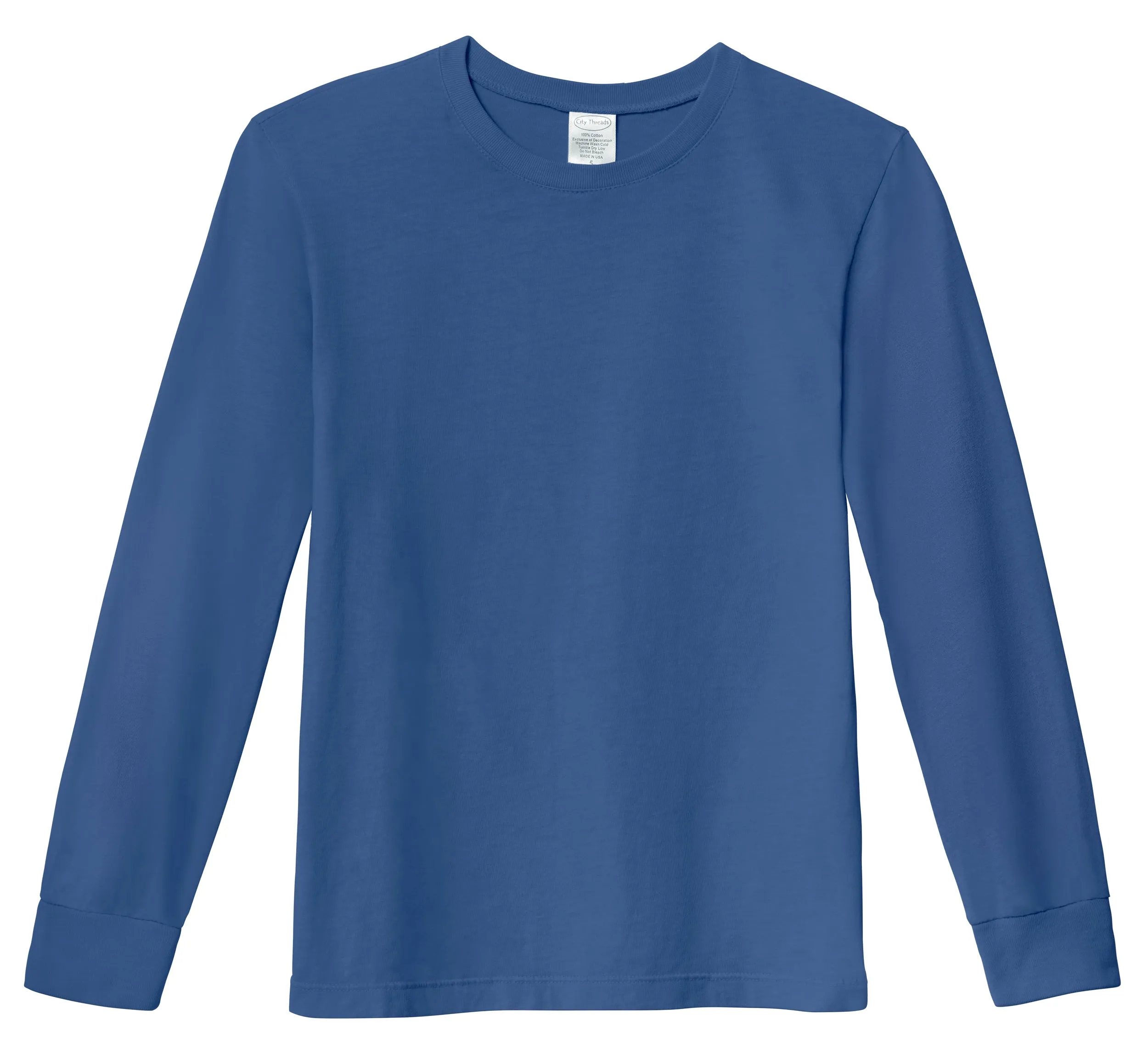Boys Soft 100% Cotton Medium-Weight Long Sleeve Tee With Cuffs| Smurf