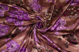 Brown and Purple Tie-Dye Floral Spangled Silk Charmeuse