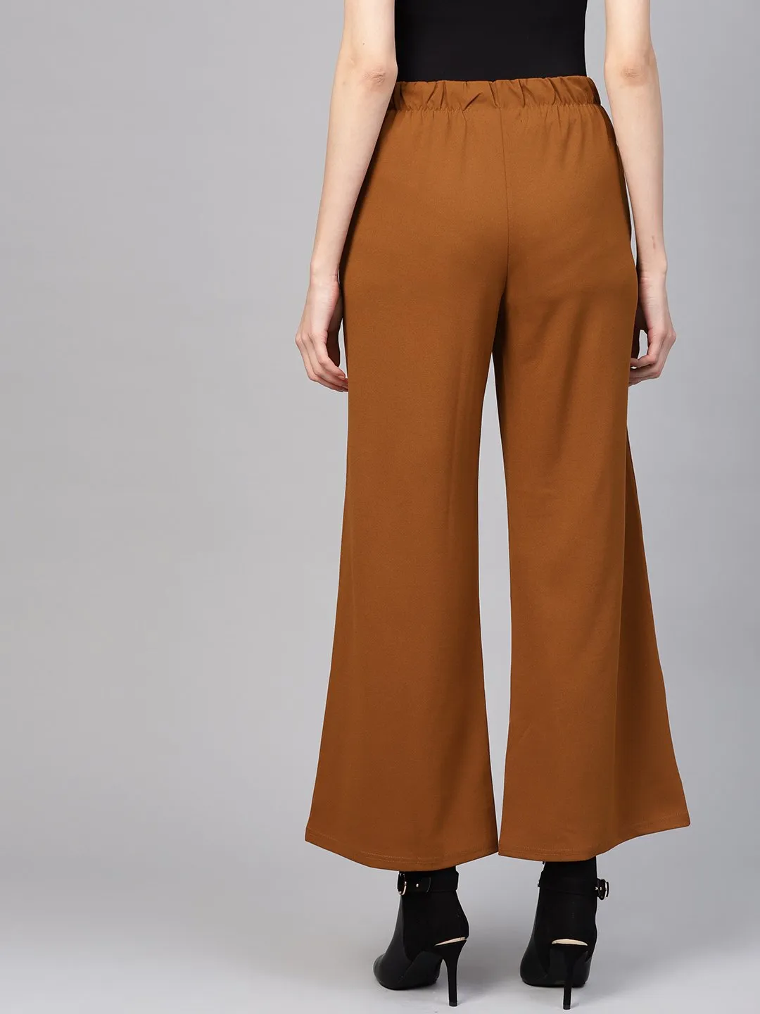 Brown Inlay Pocket Palazzo Pants