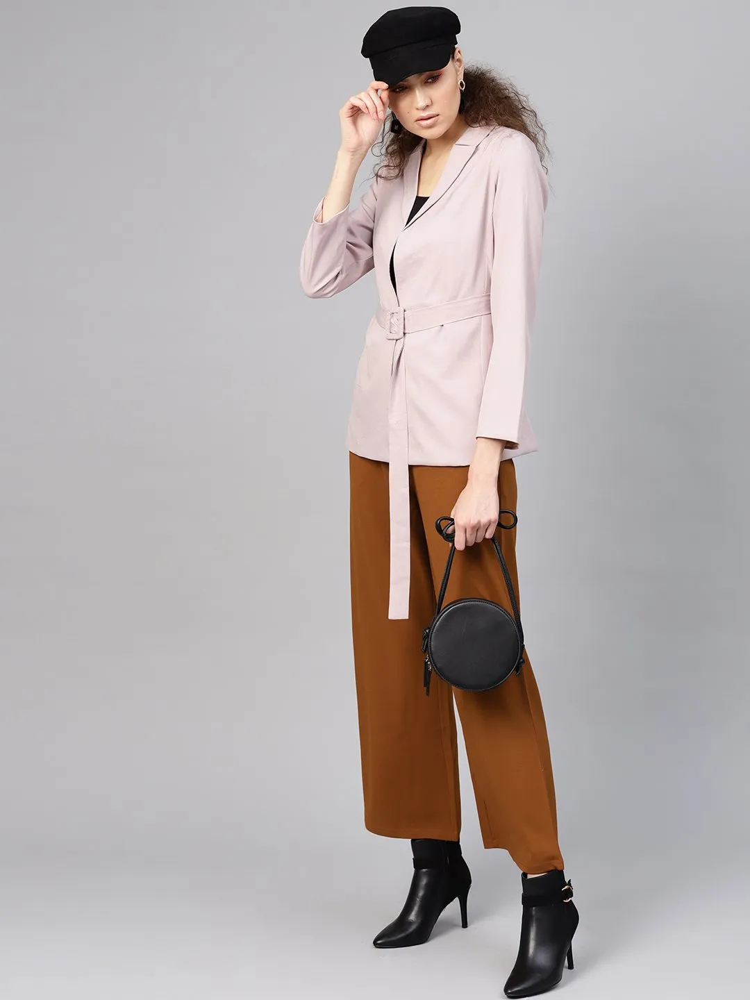 Brown Inlay Pocket Palazzo Pants