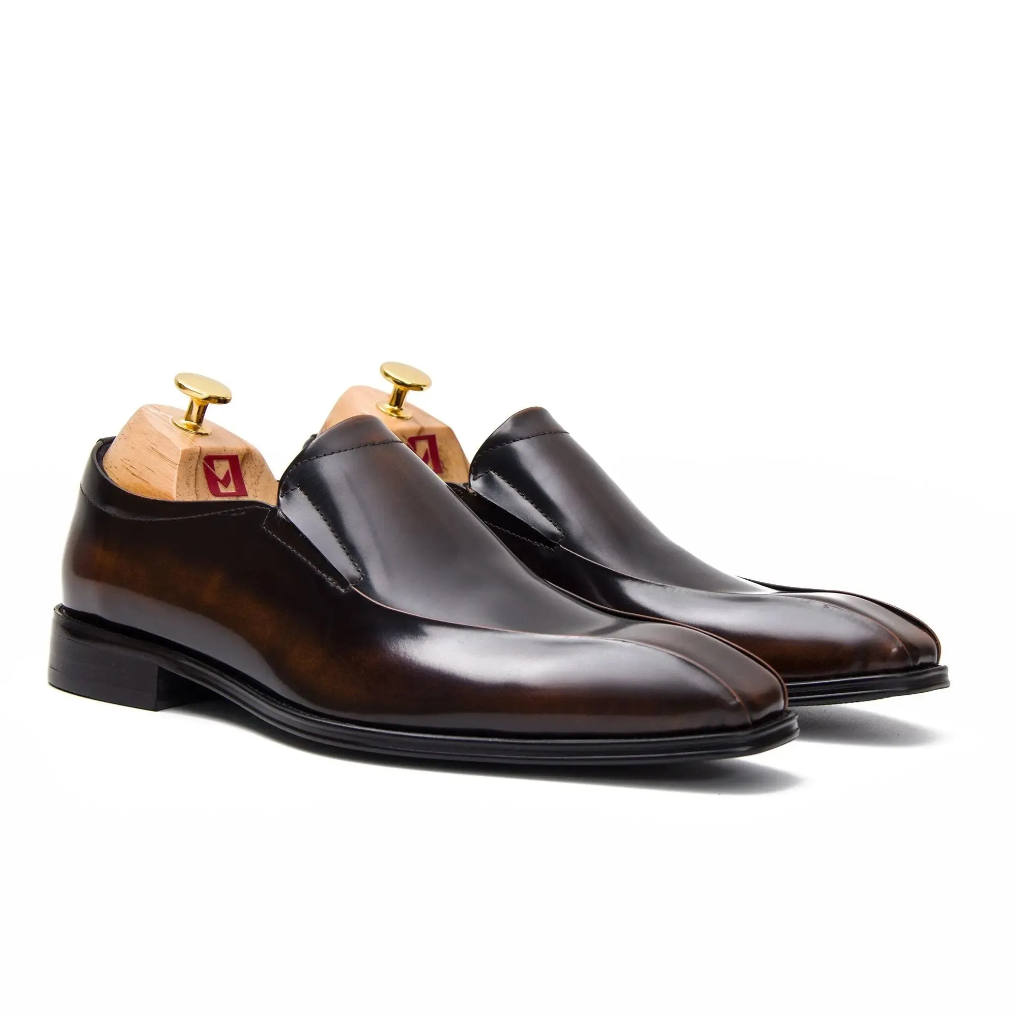 Brown leather loafers men