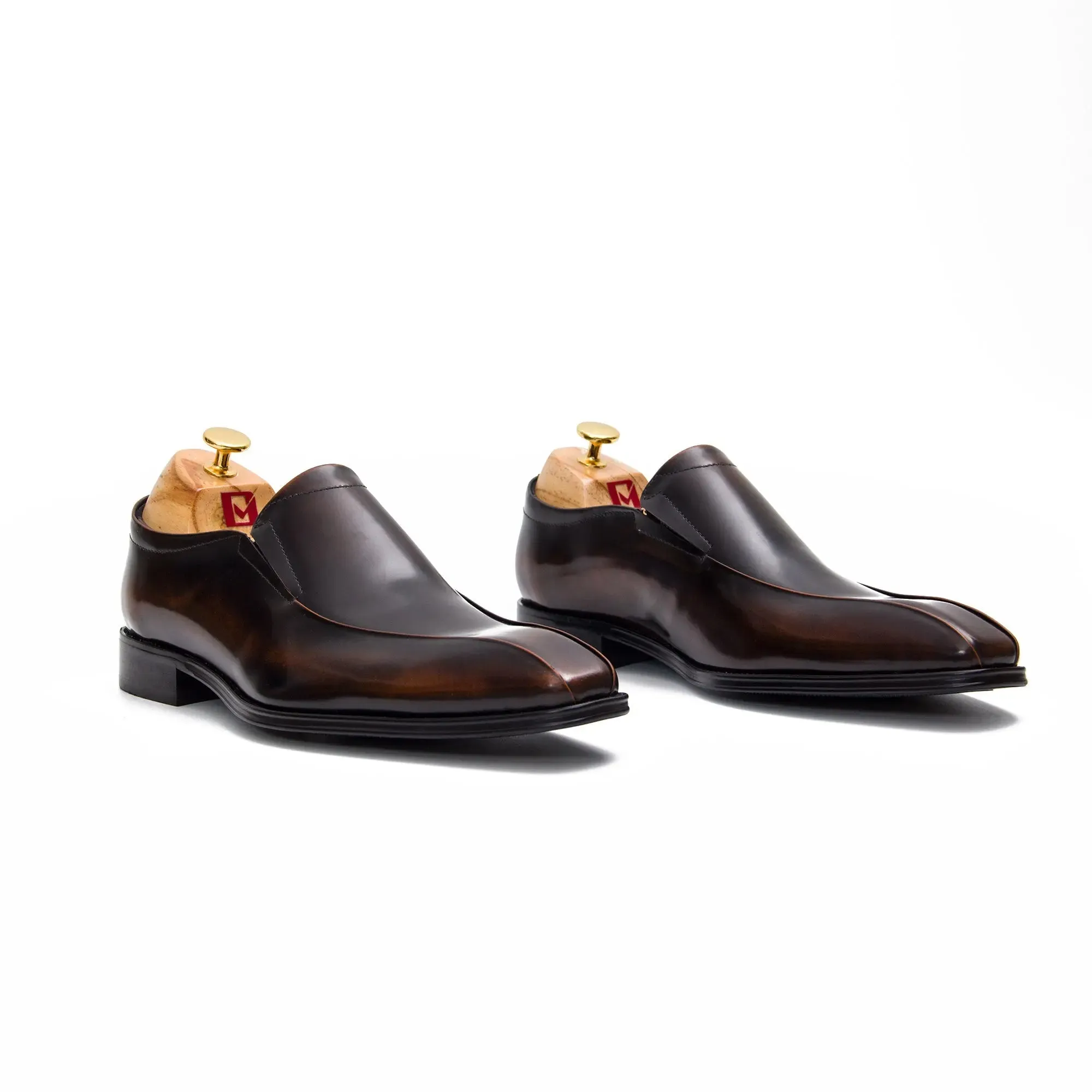 Brown leather loafers men