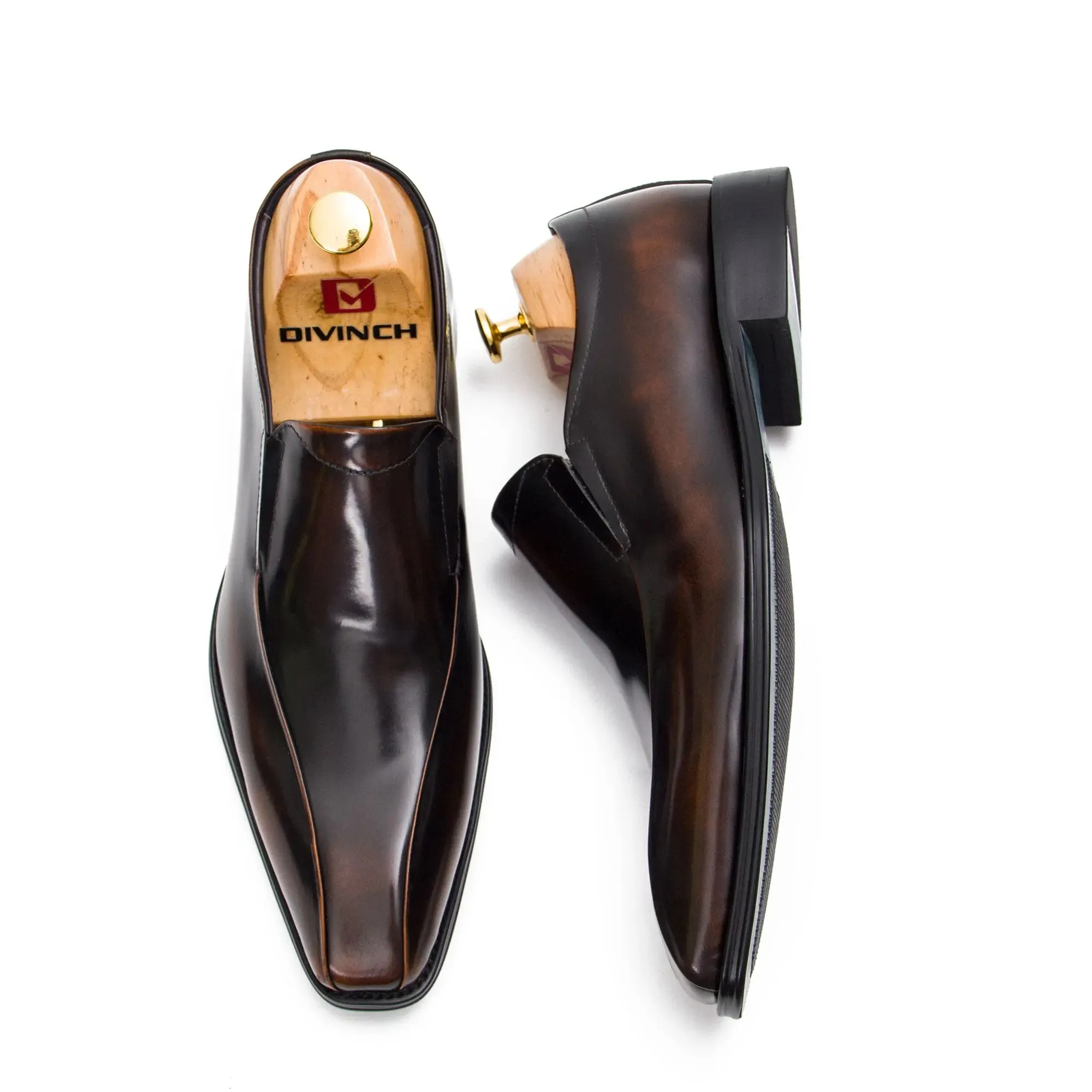 Brown leather loafers men