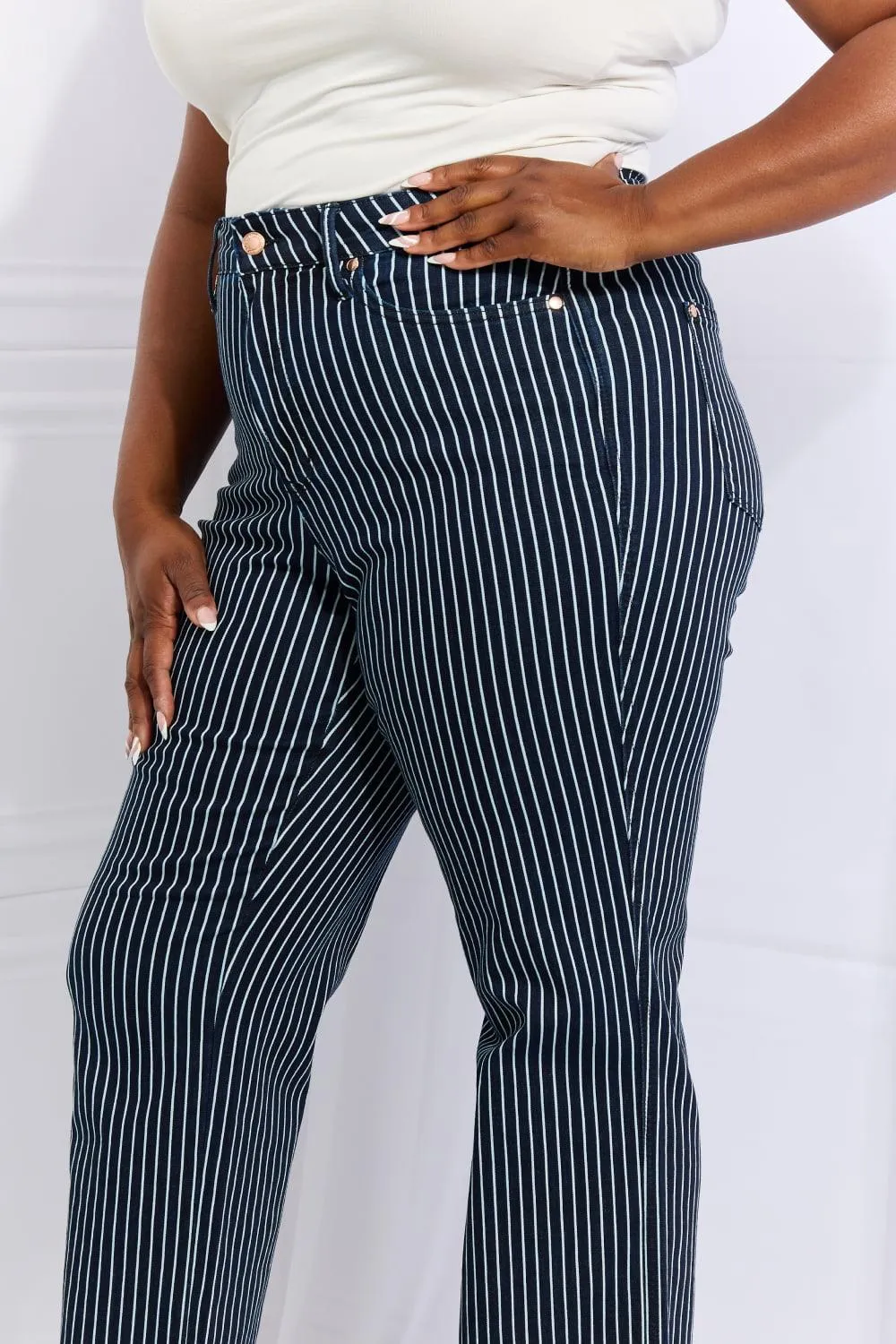 Cassidy High Waisted Tummy Control Striped Straight Denim