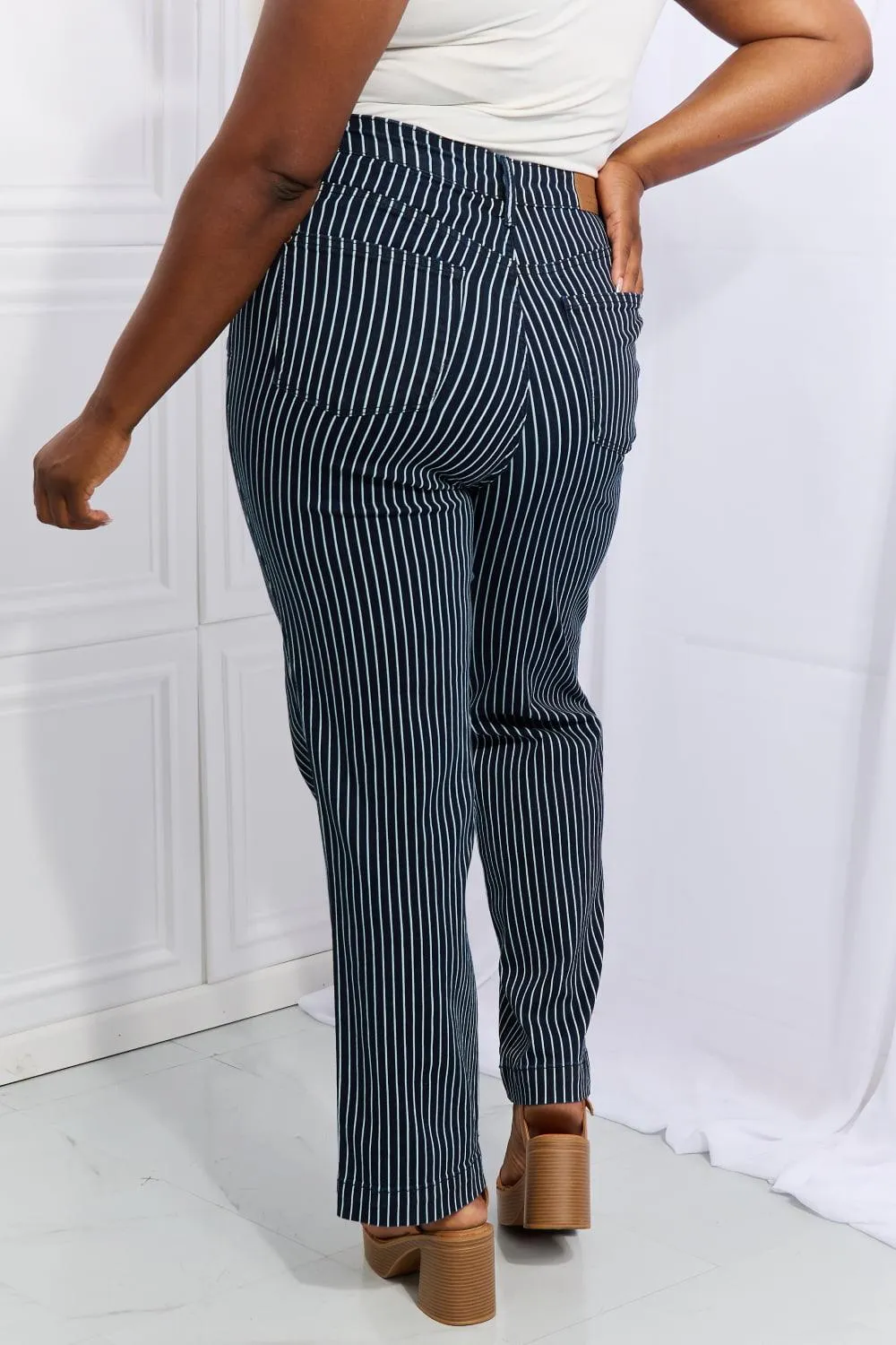 Cassidy High Waisted Tummy Control Striped Straight Denim