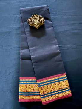 chettinad cotton saree - navy blue & golden border