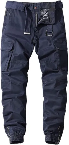chouyatou Men's Casual Mid-Rise Waist Tapered Leg Close Bottom Jogger Cargo Pants