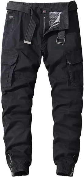 chouyatou Men's Casual Mid-Rise Waist Tapered Leg Close Bottom Jogger Cargo Pants