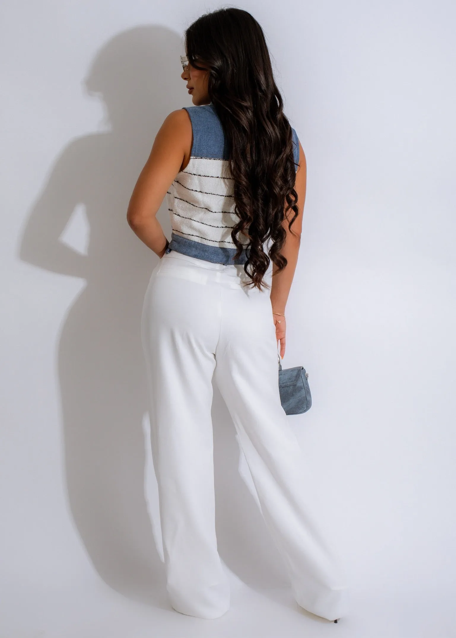 Coastal Stripes Button-Up Pant Set White