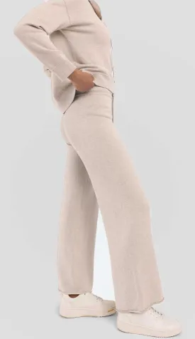 Cotton Cashmere Terry Stitch Wide Leg Pant - White