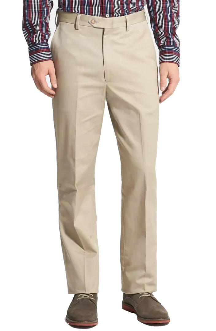 Cotton/Poly Dress Khaki, Self Sizer<br>Flat Front<br>Short Rise