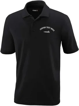 Custom Text Embroidered Whole Submarine Mens Adult Button-End Spread Short Sleeve Polyester Proformance Polo Shirt Golf Shirt - Black, Large