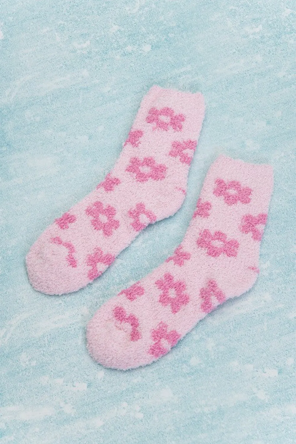 Dark Pink 60s Flower Pattern Coral Velvet Socks