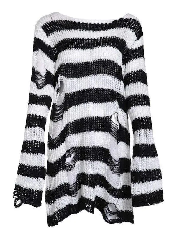Distressed Stripe Longline Sweater
