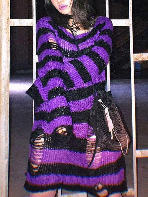 Distressed Stripe Longline Sweater