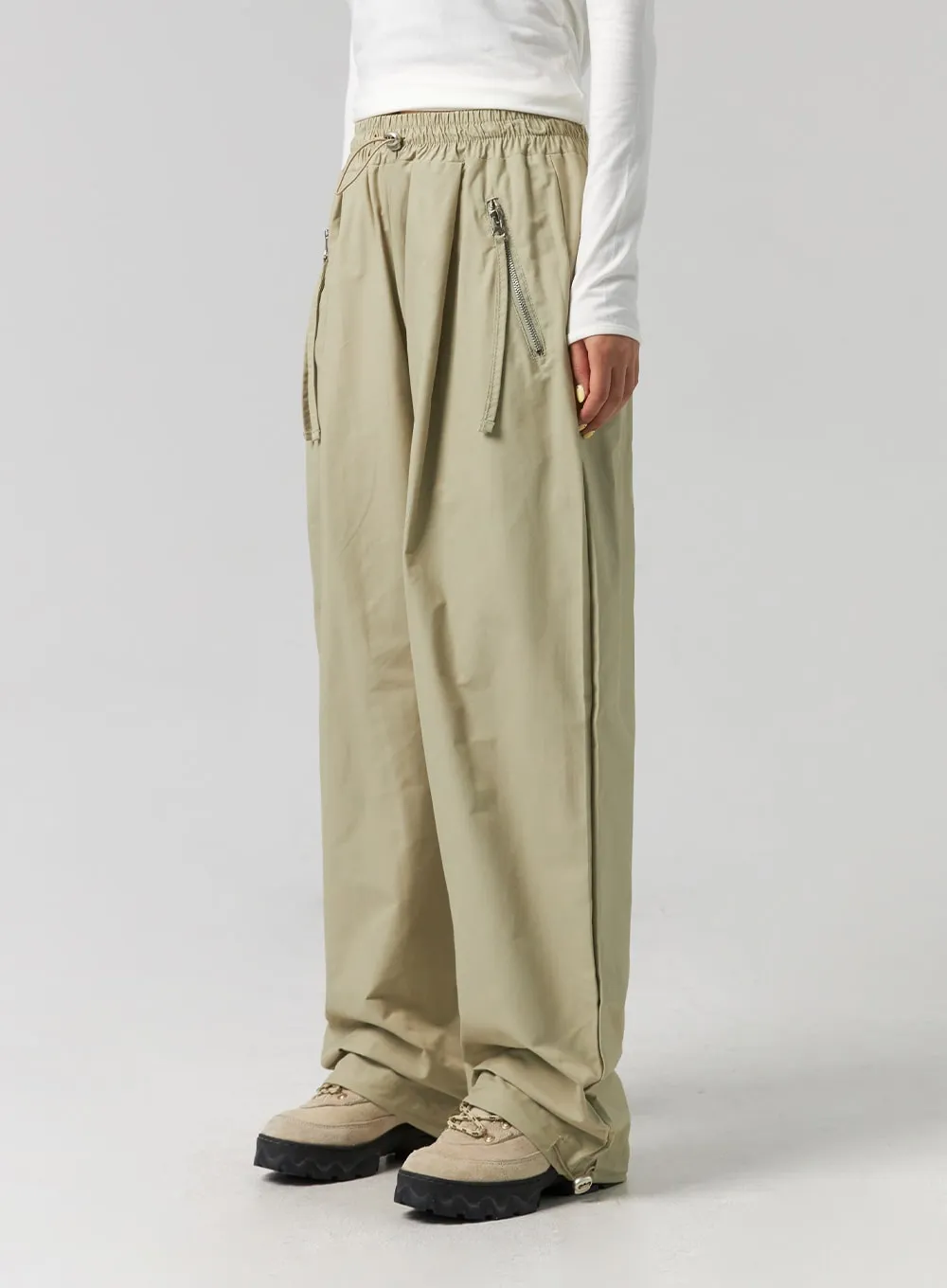 Elastic Waist Nylon Wide-Leg Pants CG329