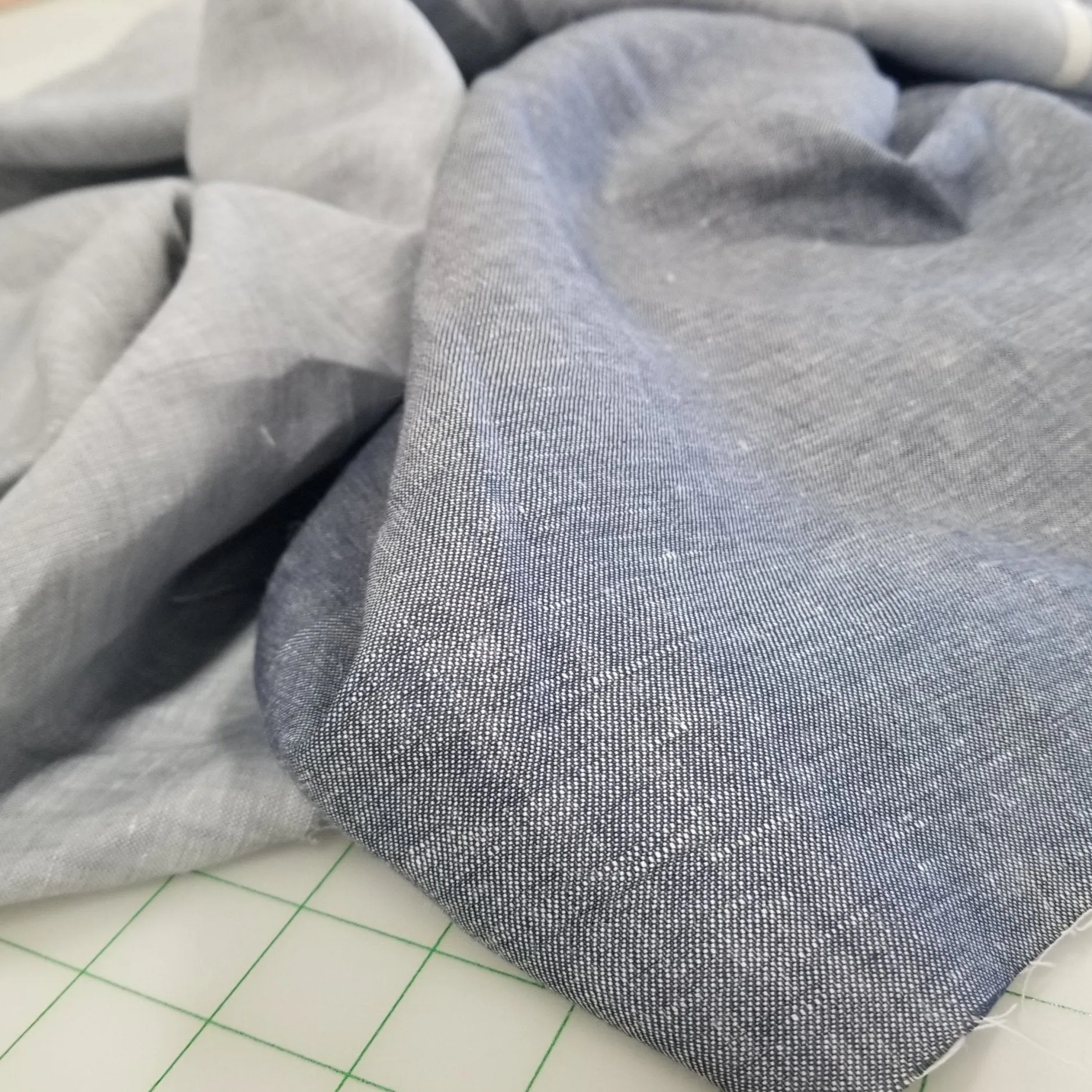 Fabric Swatch of Designer European Deadstock 100% Linen Chambray Denim Shirting Woven-Swatch