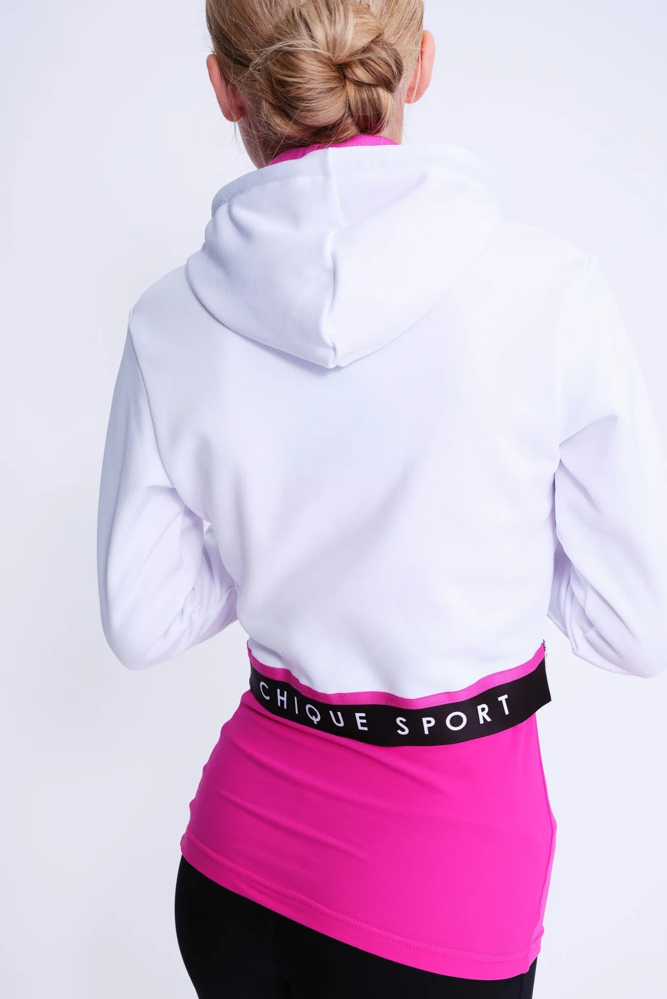 White and Fuchsia Fearless Cropped Hoodie: Optimal Title for E-commerce Product