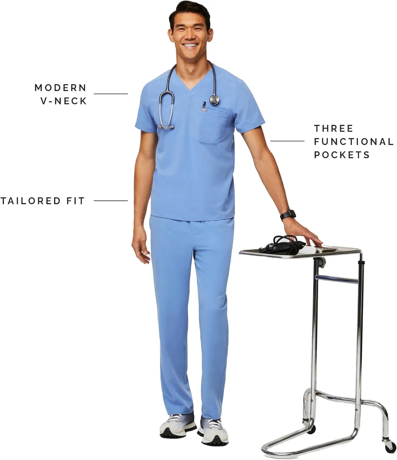 FIGS Leon Scrub Top for Men  3 Pockets, Tailored Fit, Modern V-Neck, 4-Way Stretch, Moisture-Wicking
