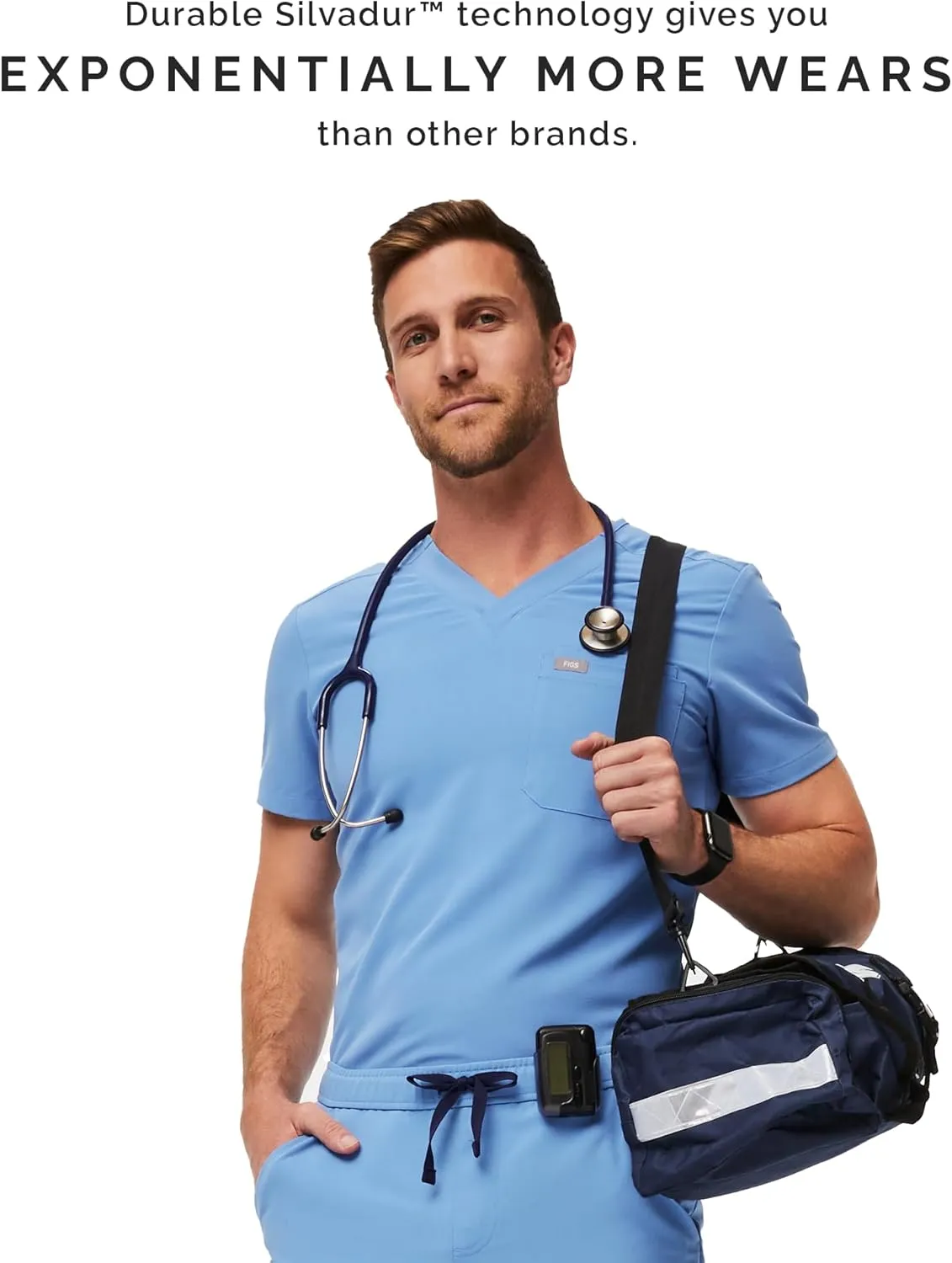 FIGS Leon Scrub Top for Men  3 Pockets, Tailored Fit, Modern V-Neck, 4-Way Stretch, Moisture-Wicking