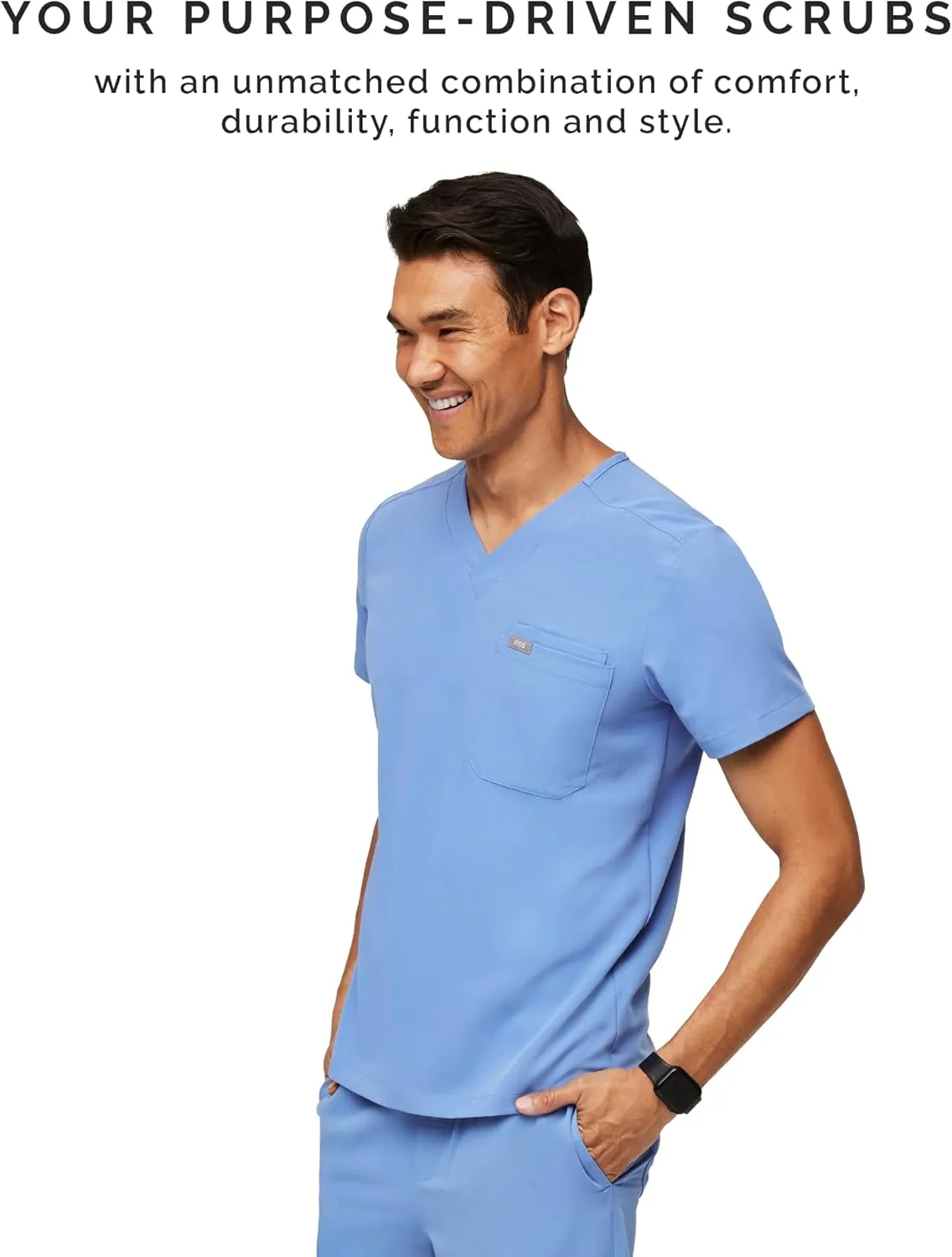 FIGS Leon Scrub Top for Men  3 Pockets, Tailored Fit, Modern V-Neck, 4-Way Stretch, Moisture-Wicking