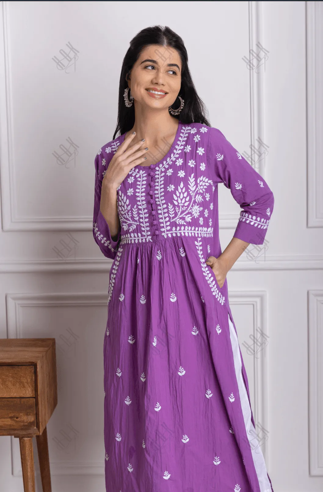 Fizaa Chikankari Kurti for Women With Pocket  - Purple