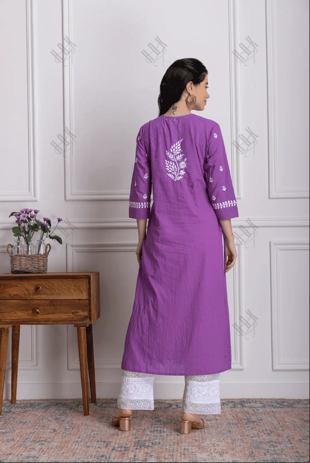 Fizaa Chikankari Kurti for Women With Pocket  - Purple