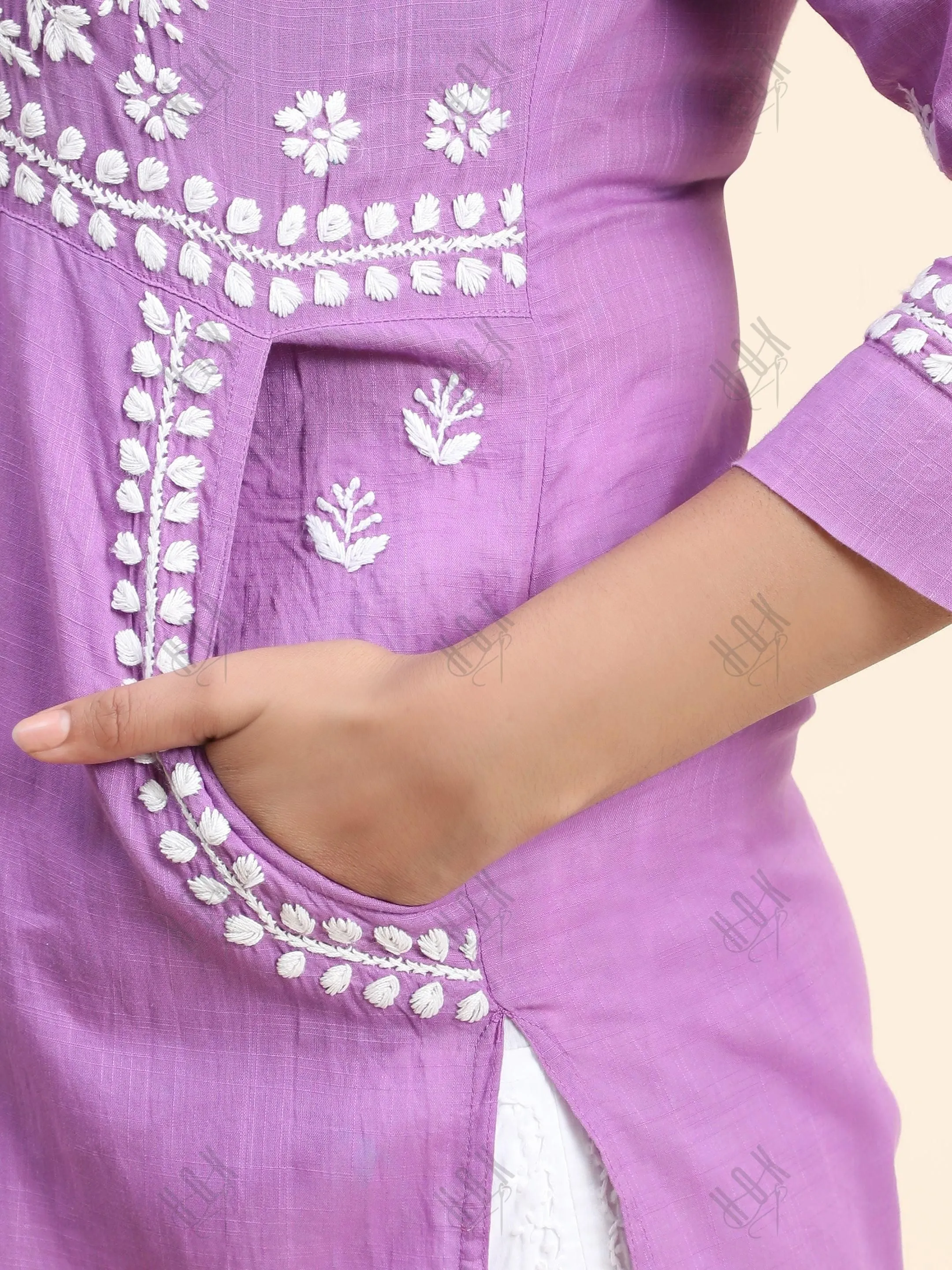 Fizaa Chikankari Kurti for Women With Pocket  - Purple