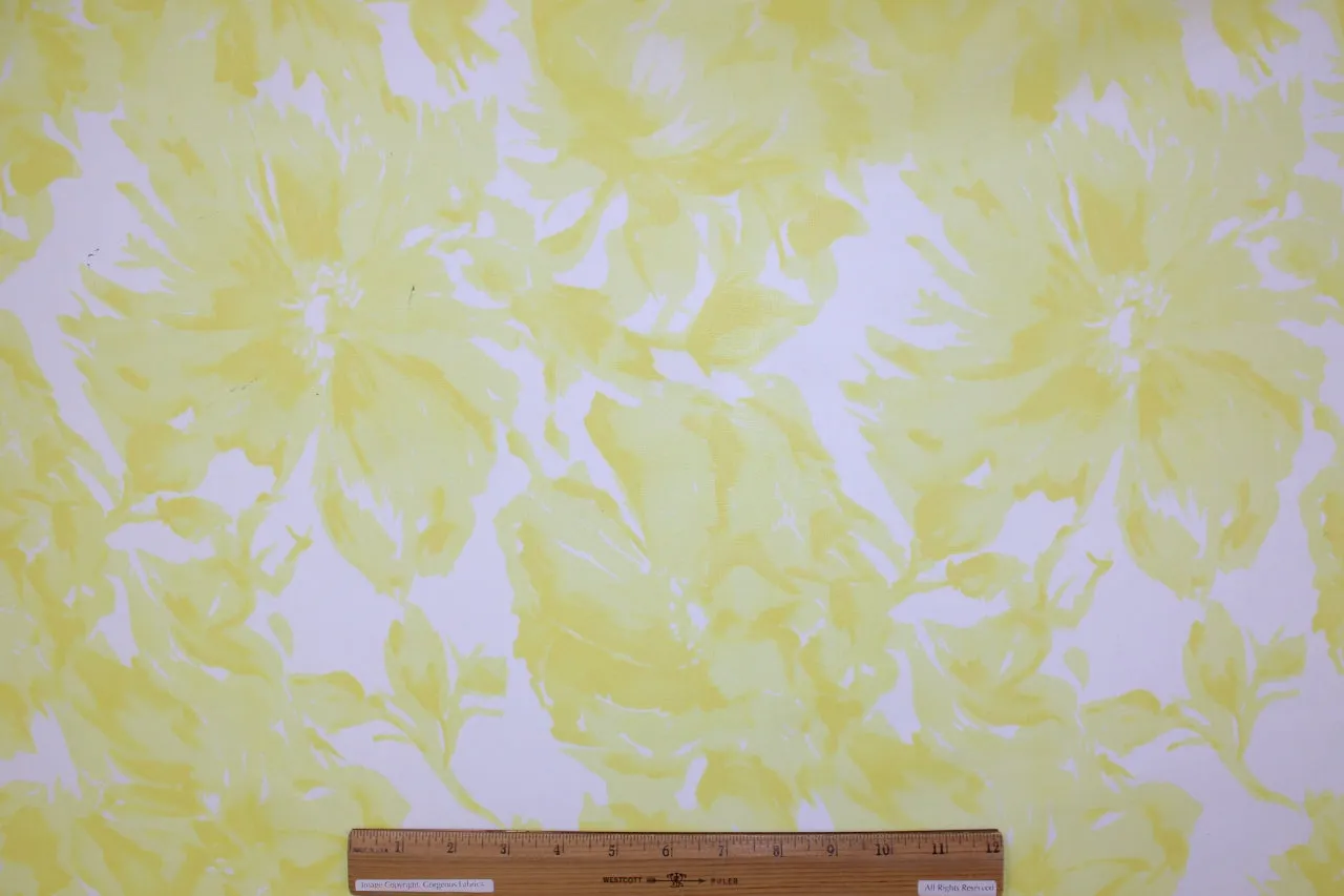 Floral Abstractions Printed Silk Organza - Yellow on White