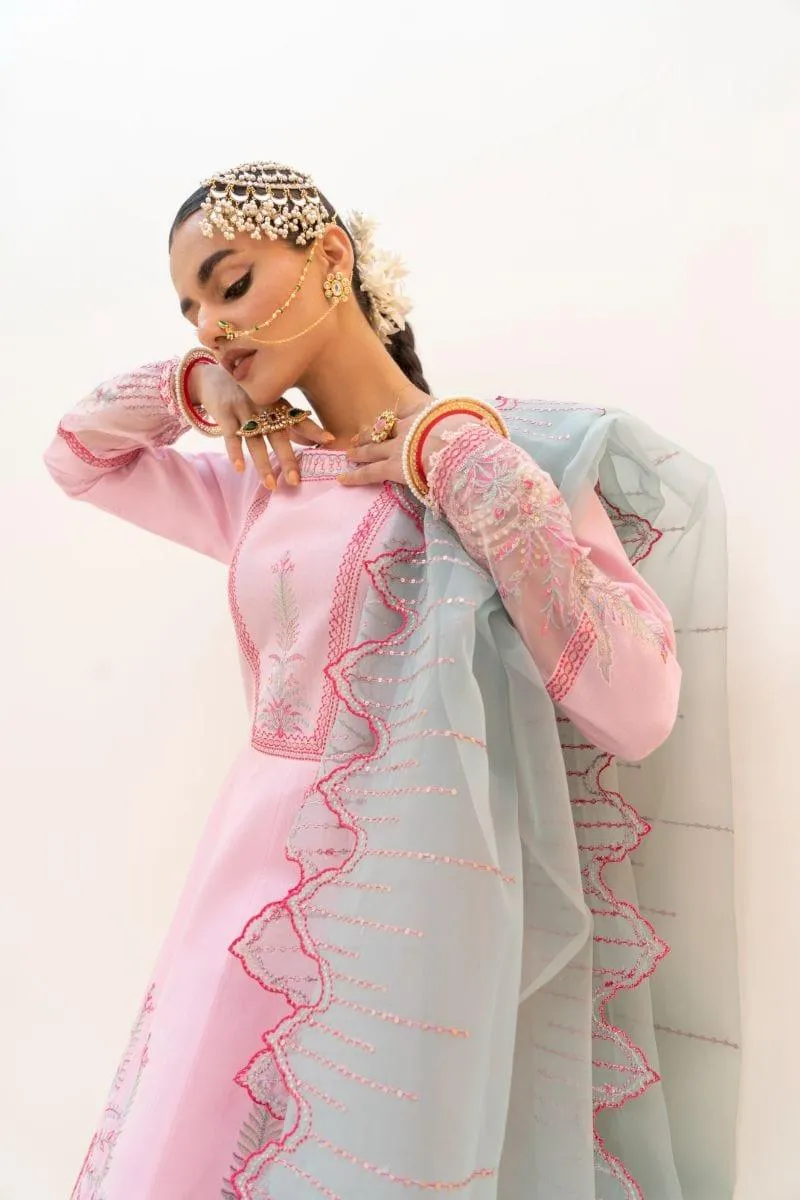 Fozia Khalid - Cranberry Pink - Silk Canva - Pishwas - 3 Piece