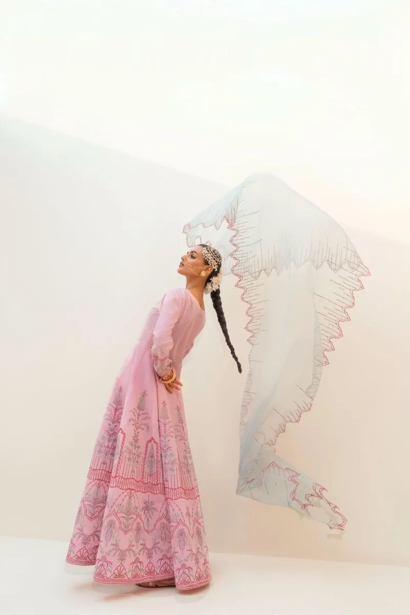 Fozia Khalid - Cranberry Pink - Silk Canva - Pishwas - 3 Piece