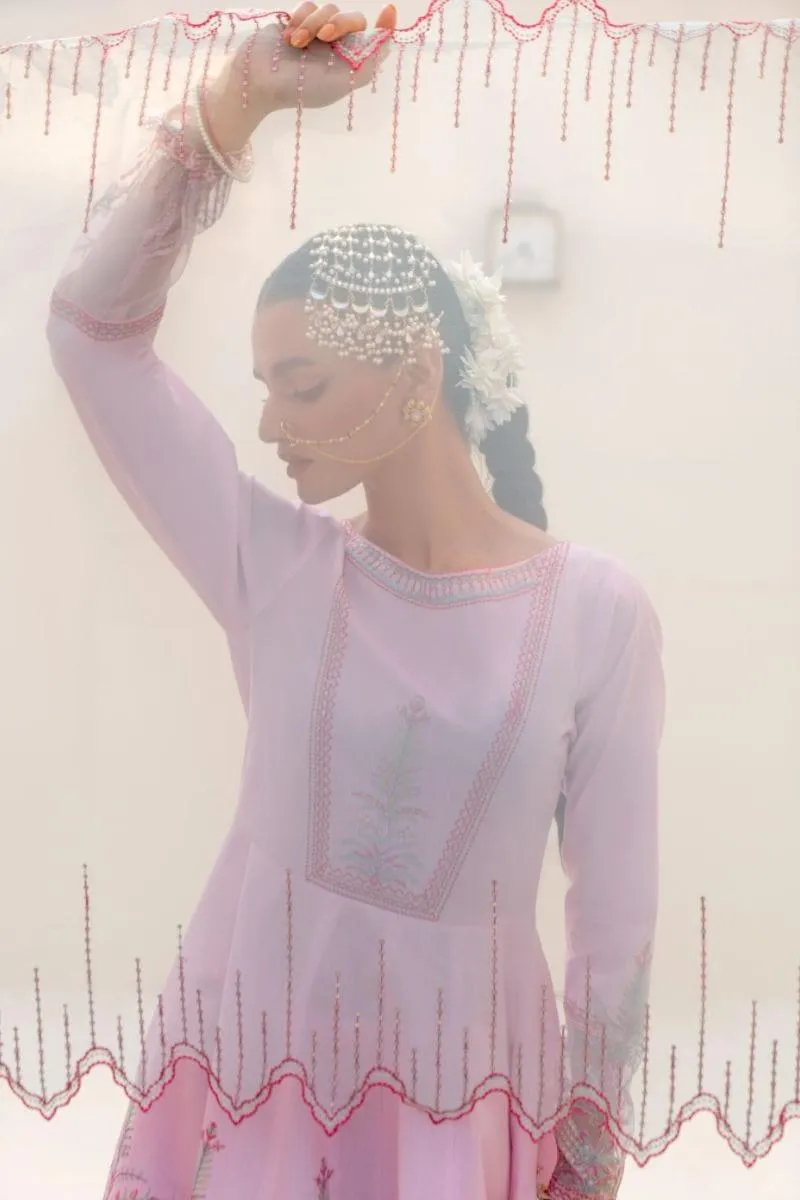 Fozia Khalid - Cranberry Pink - Silk Canva - Pishwas - 3 Piece