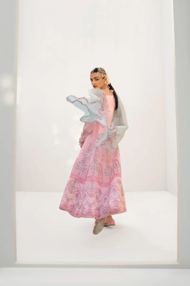 Fozia Khalid - Cranberry Pink - Silk Canva - Pishwas - 3 Piece