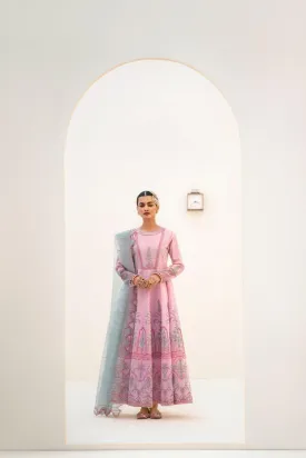 Fozia Khalid - Cranberry Pink - Silk Canva - Pishwas - 3 Piece