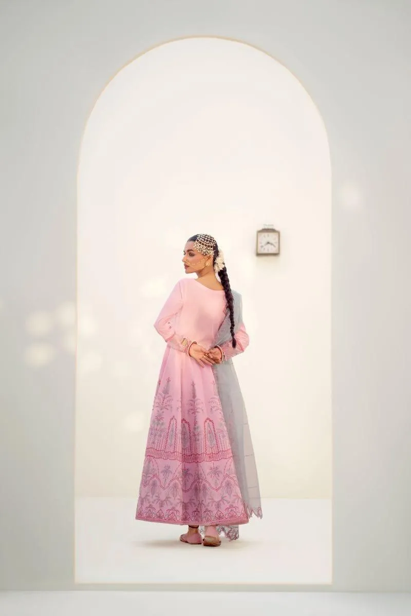 Fozia Khalid - Cranberry Pink - Silk Canva - Pishwas - 3 Piece